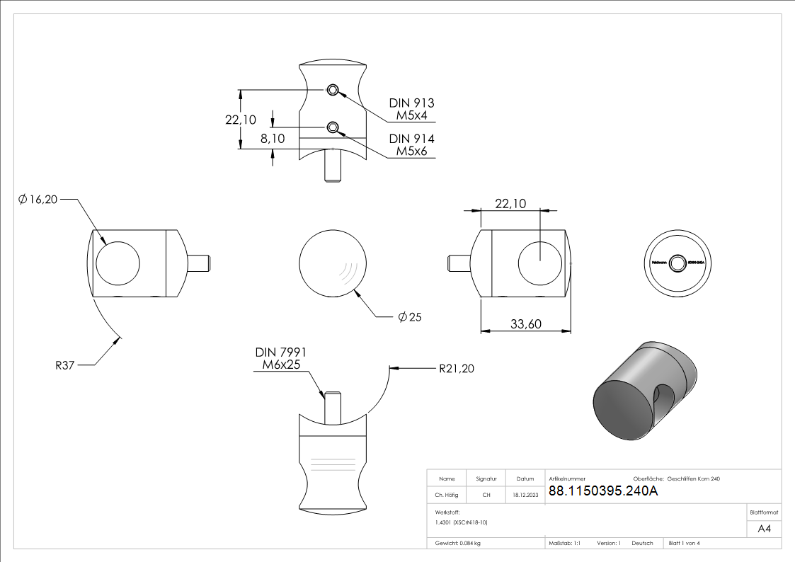 Support de barre transversale, tube de 42,4 mm, trou de 16,2 mm
