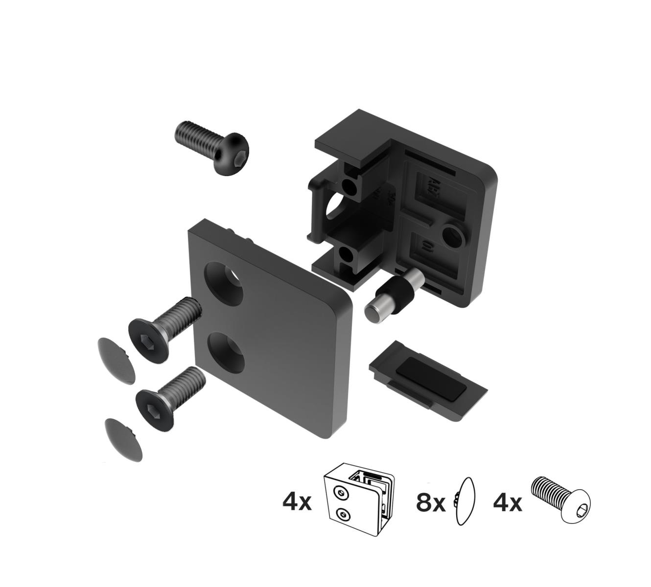 Glasklemme V2A fuer 6-10-76 mm Glas Flachanschluss schwarz PVD 4er Set-89-11APVD230P000SET4-A.4