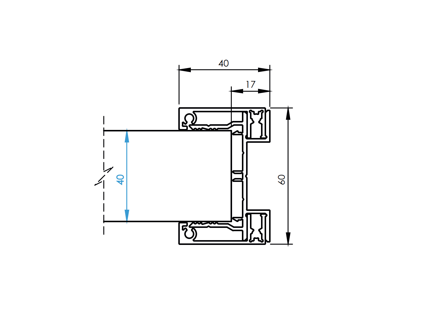 Aluminiumadapter 40x66 mm 1200 mm Anthrazit RAL 7016 fuer Jalousien-89-11FGA401200R7016-A.4