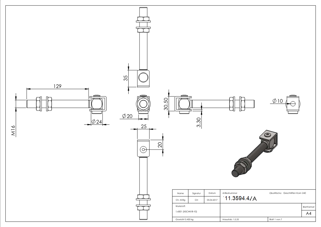Torband M16 mit langem Gewinde V2A-11-3594.4