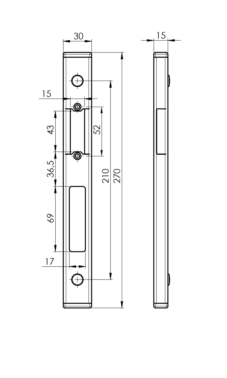 Toranschlag Edelstahl AISI 304 30 x 15 mm Universal geschliffen-89-11B807T30X15-A.4