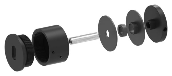 Glaspunkthalter Ø52 mm- V2A verstellbar- pulverbeschichtet in RAL 9005 schwarz matt mit AbP-88-1160250-240.9005