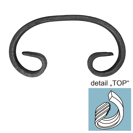 Schmiedeelement C-Form verdrillt Stahl 12x6mm- H140 B80- roh-89-11E103TOP140-A.4