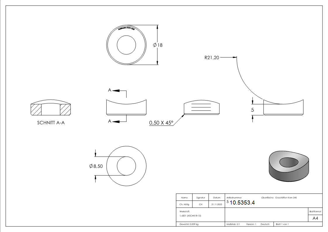 Pièce de compensation | pour raccordement : Ø 42,4 mm | Ø extérieur 18 mm | V2A