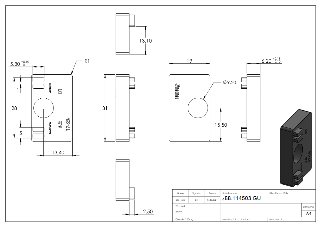 1 Paar Gummi fuer Mod- 45- fuer Blech 3-0mm-88-114503.GU