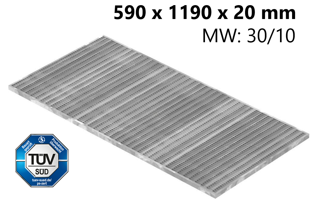 Lichtschachtrost Baunormrost - Masse-  590x1190x20 mm 30-10 mm - aus S235JR -St37-2- im Vollbad feuerverzinkt-23-591193120.7