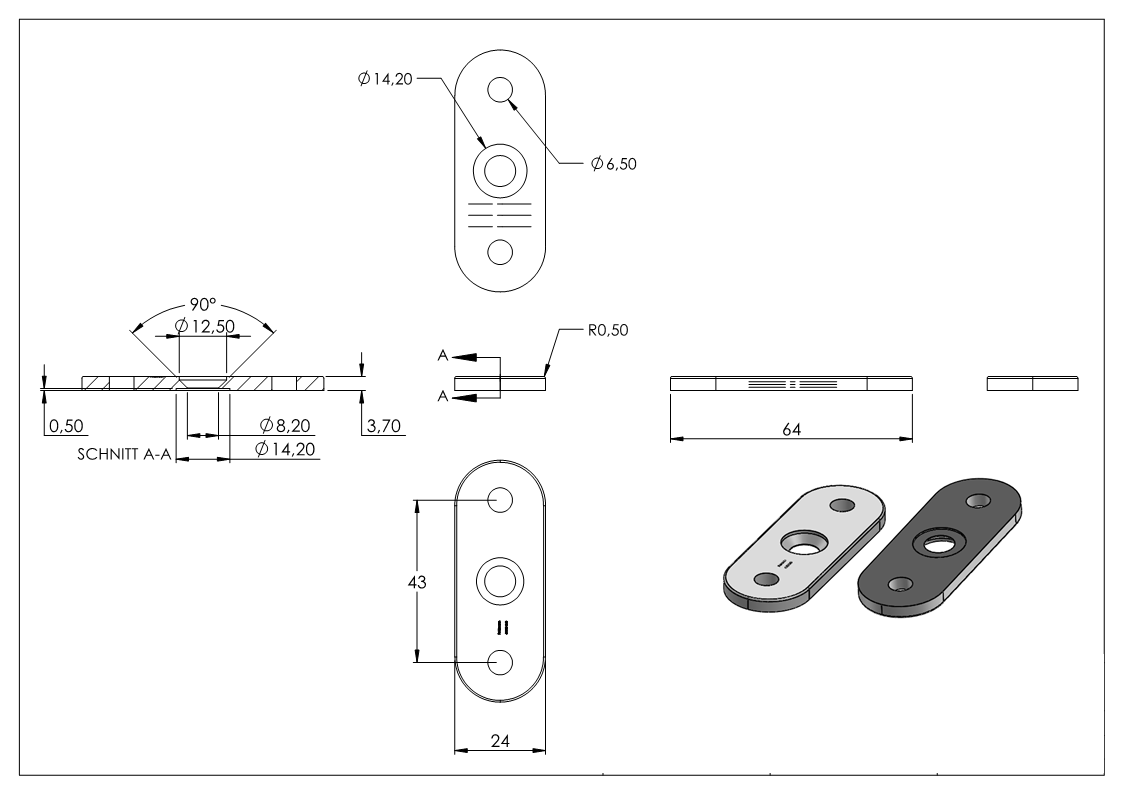 Handlaufanschlussplatte 63x25x4 mm -flach- V2A-11-2140-A.4
