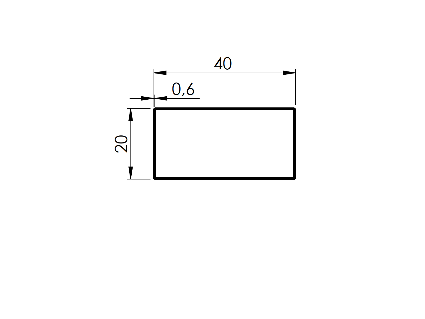 Rechteckprofil Edelstahl V2A 20 x 40 x 0-6 mm- 6000 mm- geschliffen-89.A20X40X066000