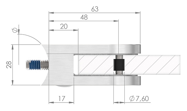 Glasklemme 63x45x28 mm AbZ fuer Anschluss Ø 33-7 mm V2A-10-2233ABZ.4