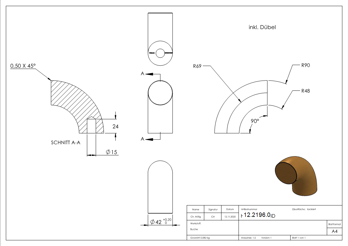 90° Endbogen fuer Holzhandlauf-12-2196.0