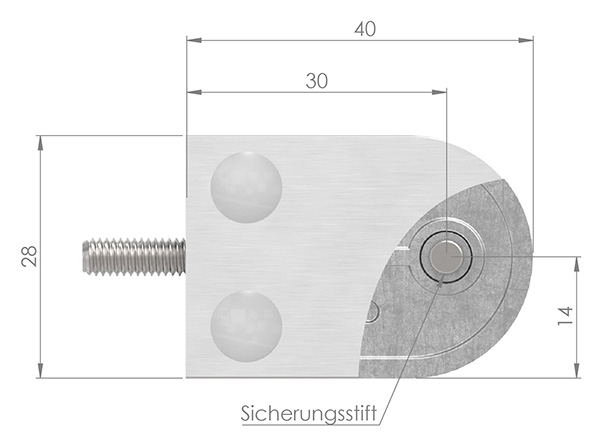 Pince en verre | Dimensions : 40x28x17.4 mm | Connexion Ø 42.4 mm | V2A