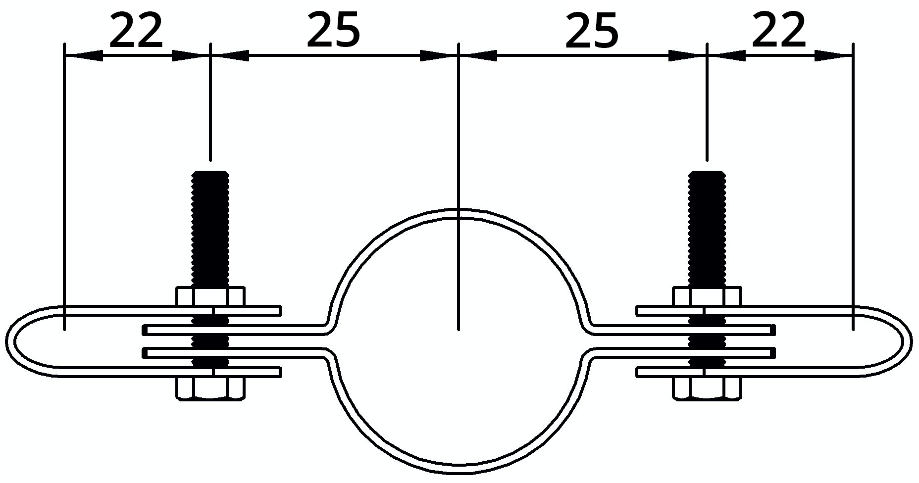 Rohrverbinder - Gitterhalter doppelt - 171A27 - 26-9 mm - 3-4- - Feuerverzinkt u. Elektrogalvanisiert-171A27