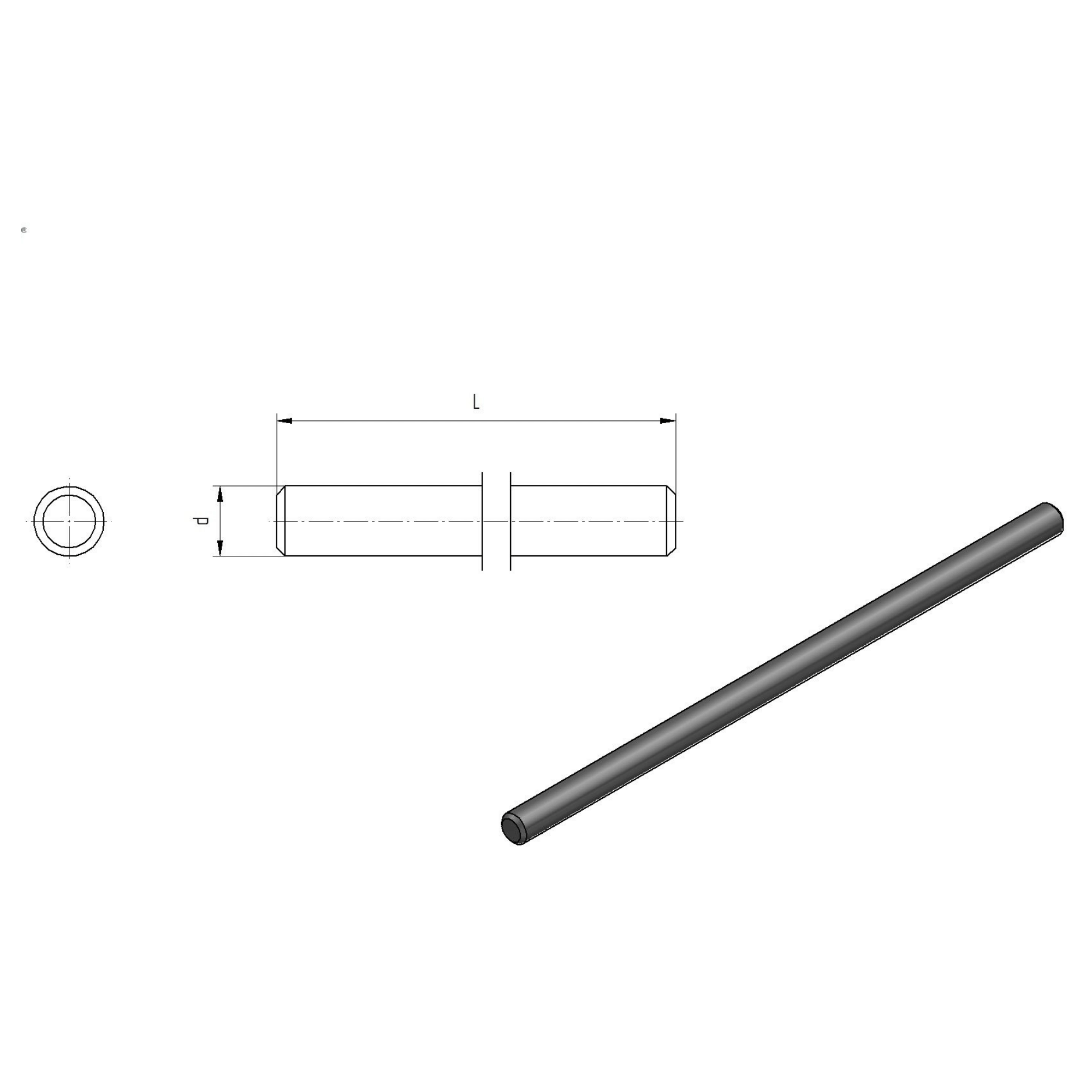 Vordachstab Edelstahl AISI 316 Ø 16 mm- L 350 mm geschliffen-89-11A14PR16350-A.4