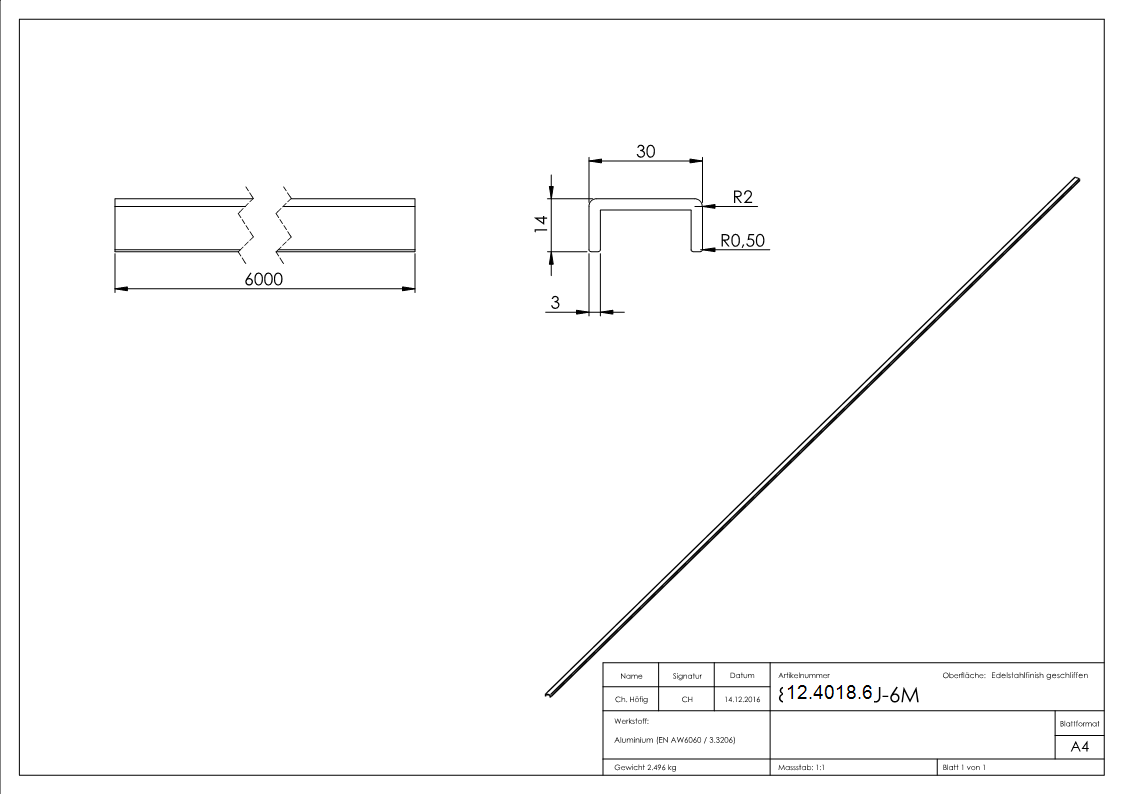 protection des bords | dimensions : 30x14x3 mm | longueur : 6000 mm | aluminium elox. E4/EV1