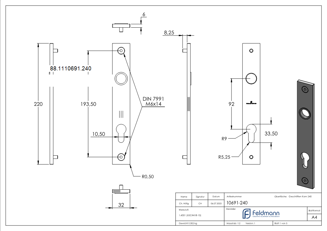 Langschild- Abmessung- 32 x 220 x 6mm- V2A-88-1110691.240