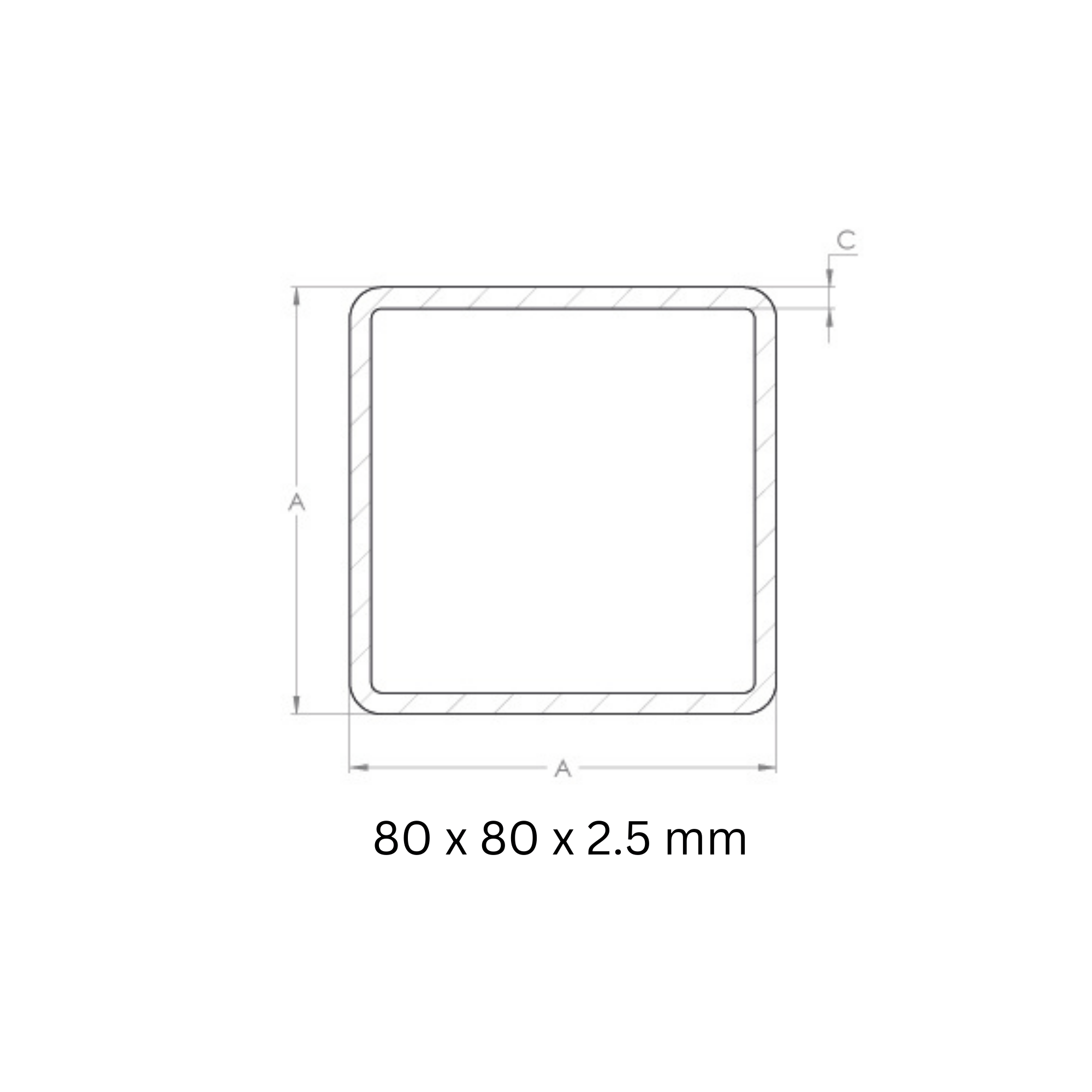Quadratrohr gehaemmert 80x80x2-5 mm 6000 mm Stahl S235JR- roh-30-1567.8