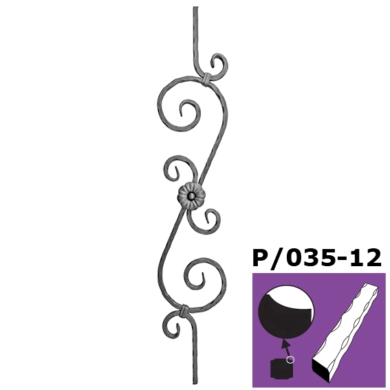 Zierstab Stahl mit Element 12x12mm- H 900mm- B 160mm- roh-89-11T10812A-A.4