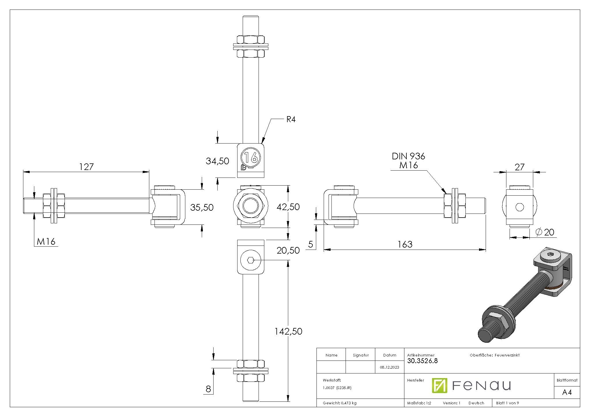Torband M16 verstellbar Stahl -Roh- S235JR-30-3526.8