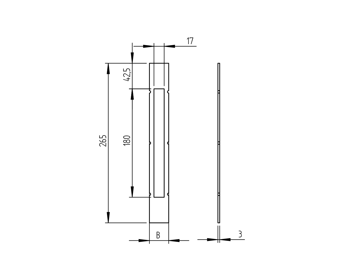 Schlosskastenstulp Stahl 265 mm x 42 mm Rohzustand-89-11B13442A-A.4