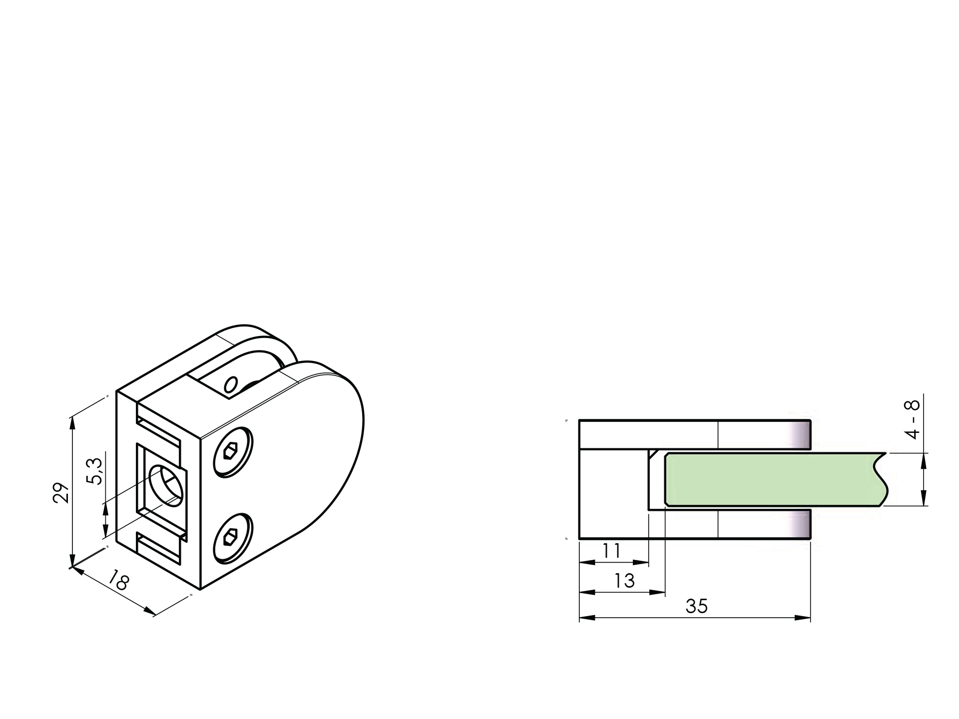 Glasklemme - Masse- 35x29x18 mm - fuer Anschluss- flach - V2A-18-2800-A.4