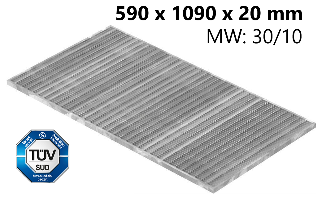 Lichtschachtrost Baunormrost - Masse-  590x1090x20 mm 30-10 mm - aus S235JR -St37-2- im Vollbad feuerverzinkt-23-591093120.7