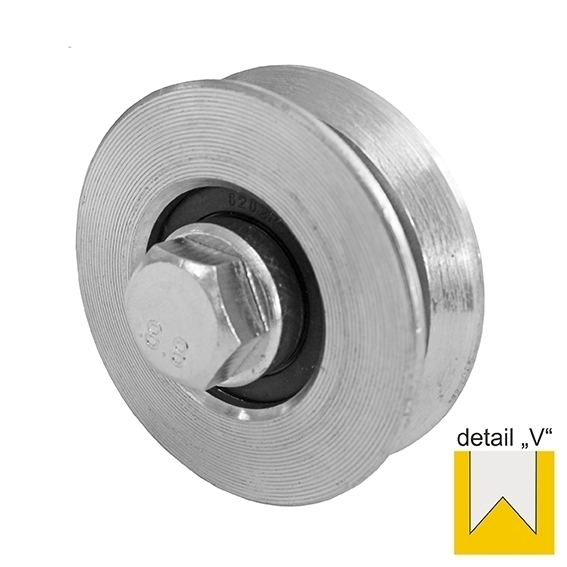 Laufrolle mit V-Nut Edelstahl V2A Ø 78 mm fuer Schiebetore bis 300 kg-89-11H806V80-A.4