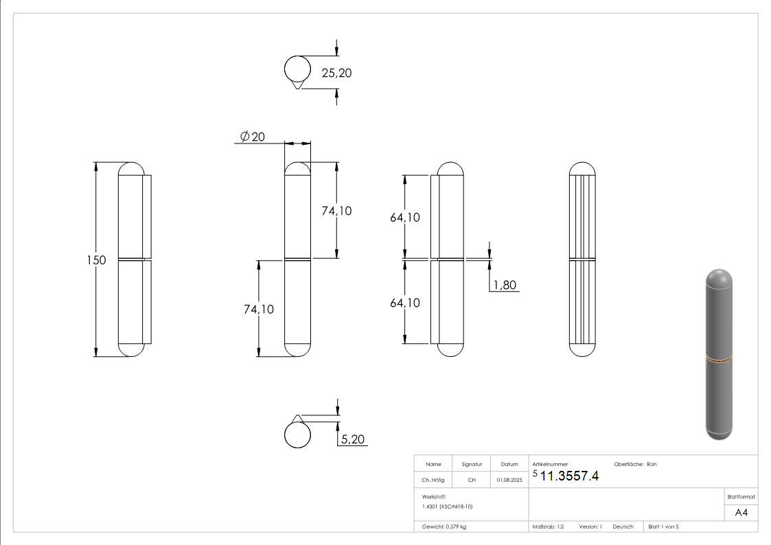 Anschweissband V2A 150 mm mit festem Stift-11-3557.4