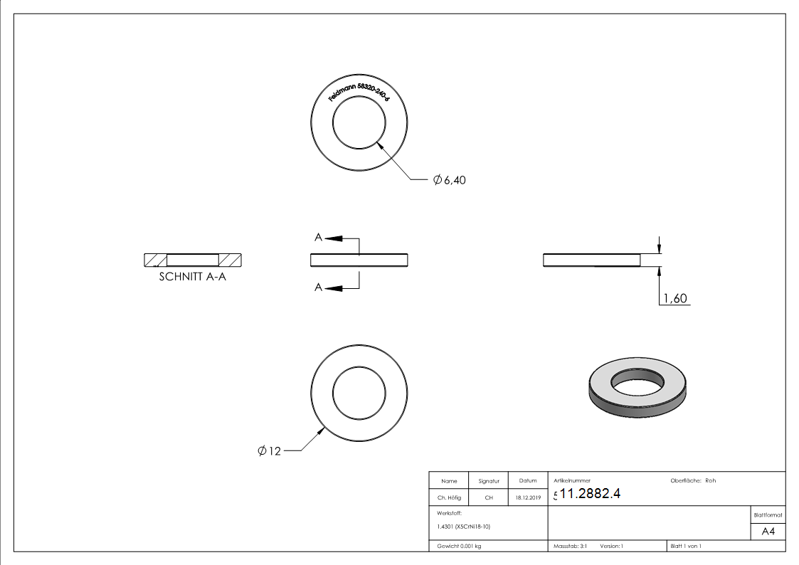 Rondelle | pour filetage M6 | DIN 125-1, A2 | V2A