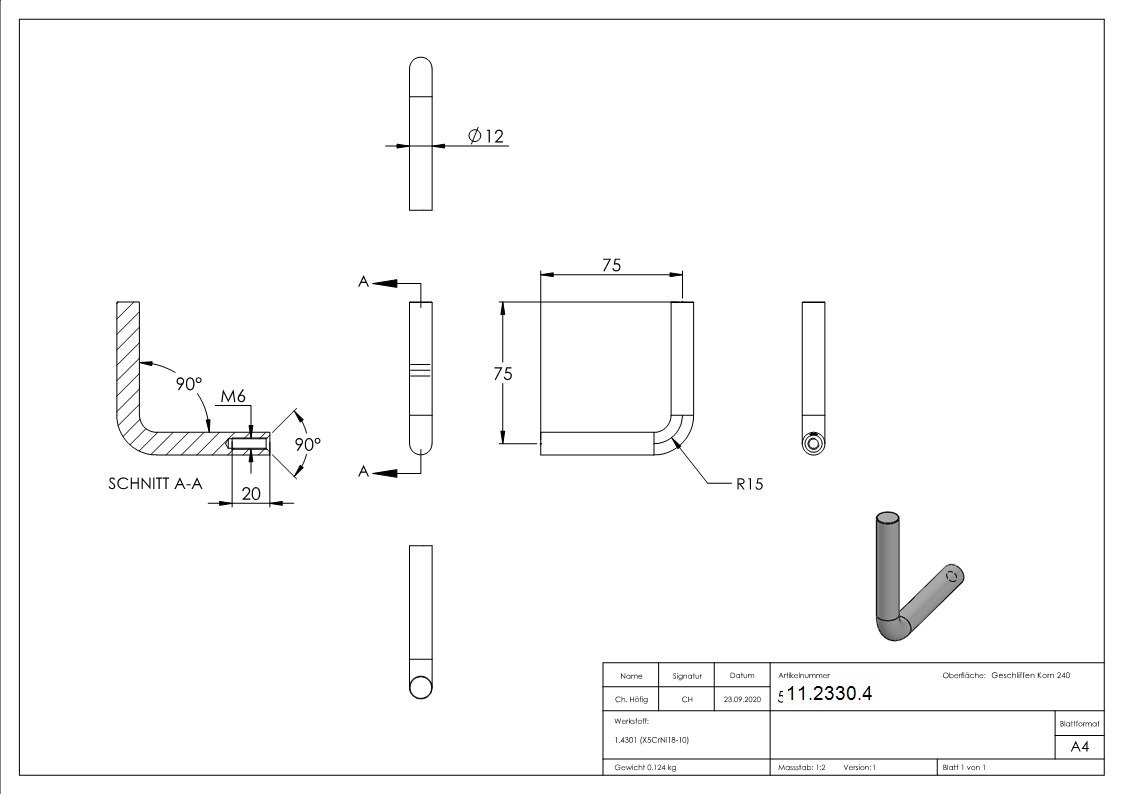 Support Ø 12 mm avec filetage intérieur : M6 | à souder sur | V2A