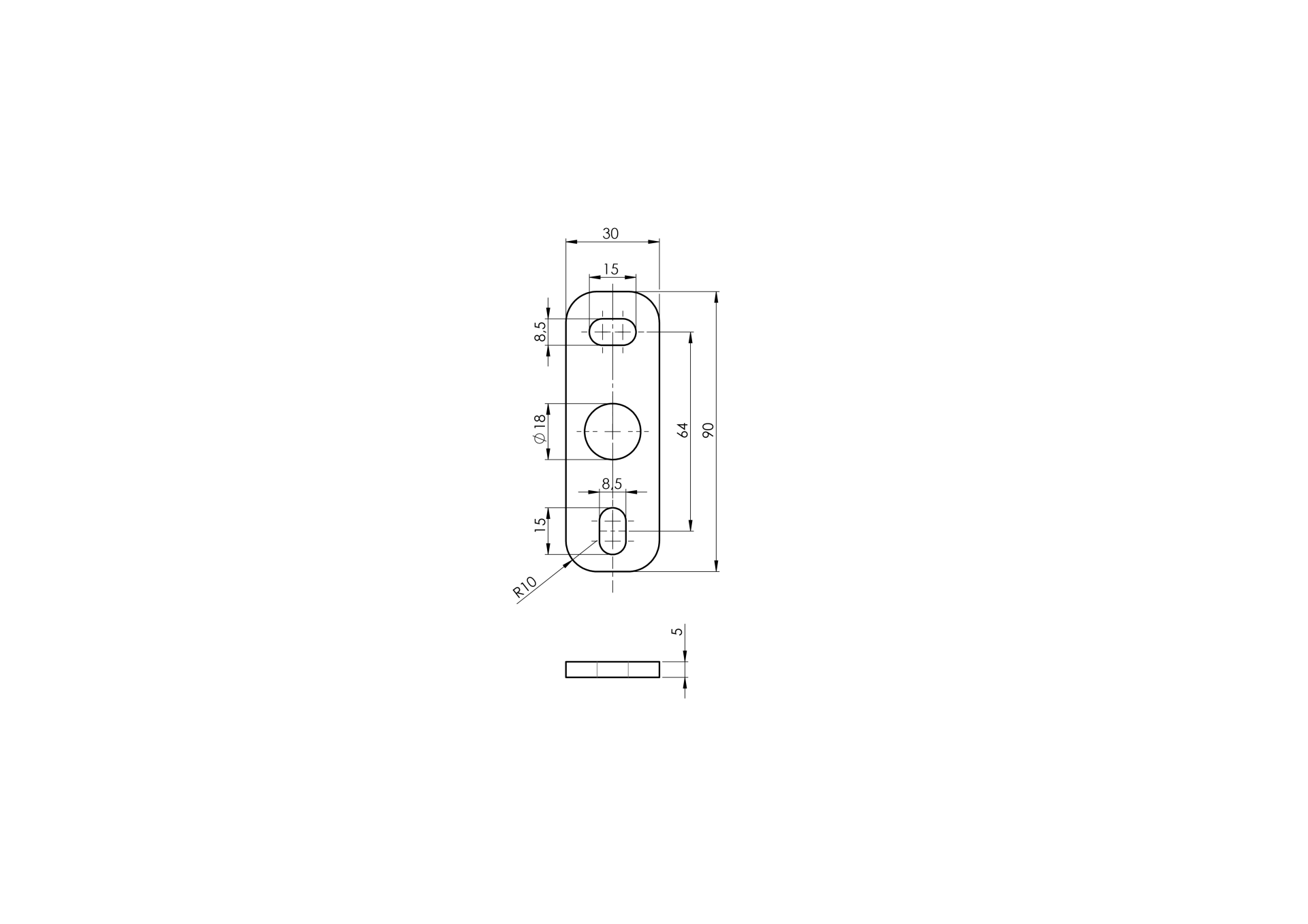 Anschraubplatte Stahl roh 90 x 30 x 5 mm mit Langloechern-89-11D43030X90X5-A.4