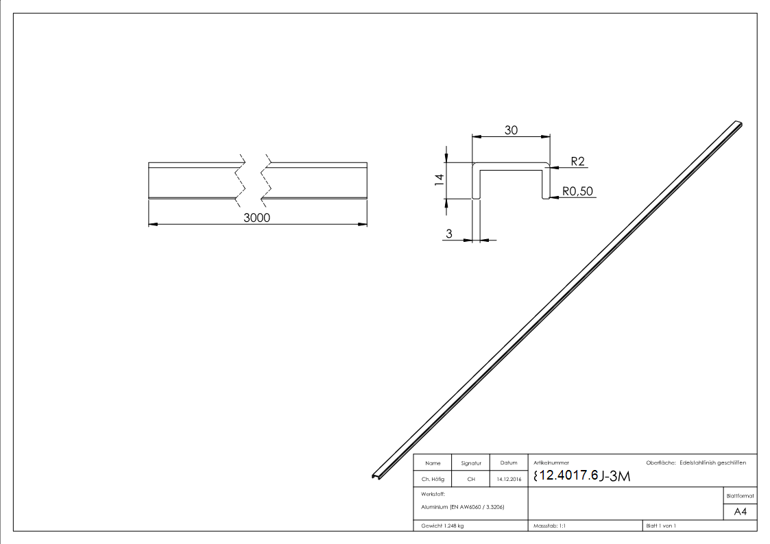 protection des bords | dimensions : 30x14x3 mm | longueur : 3000 mm | aluminium elox. E4/EV1