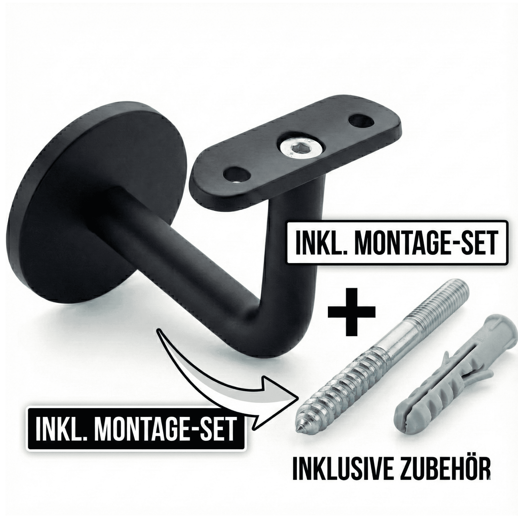 Design Handlaufhalter RAL 9005 Schwarz - V2A Edelstahl - Fuer Ø 42-4 mm Rohr - Unsichtbare Befestigung-11-7002-B-A.4