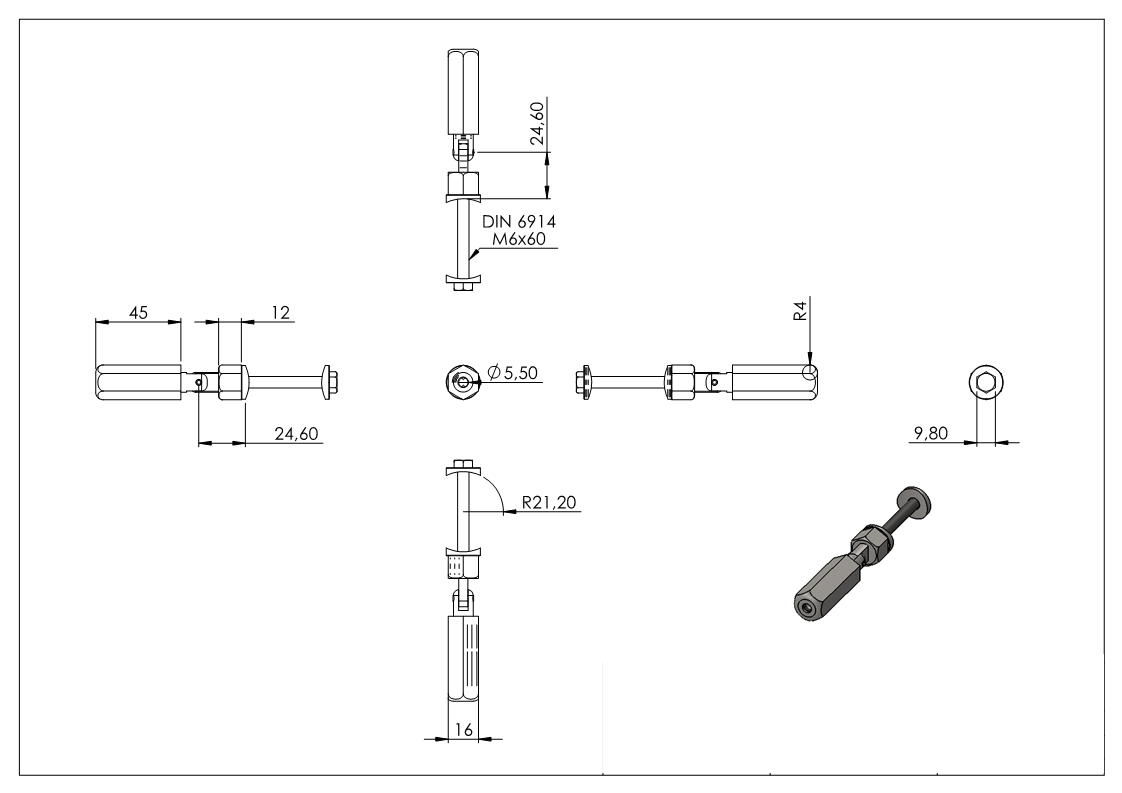 Gewindeterminal mit Gelenk - Fuer Seil Ø 4 mm bis Ø 8 mm - zur Selbstmontage - fuer Pfosten Ø 42-4 mm - V2A-11.2900