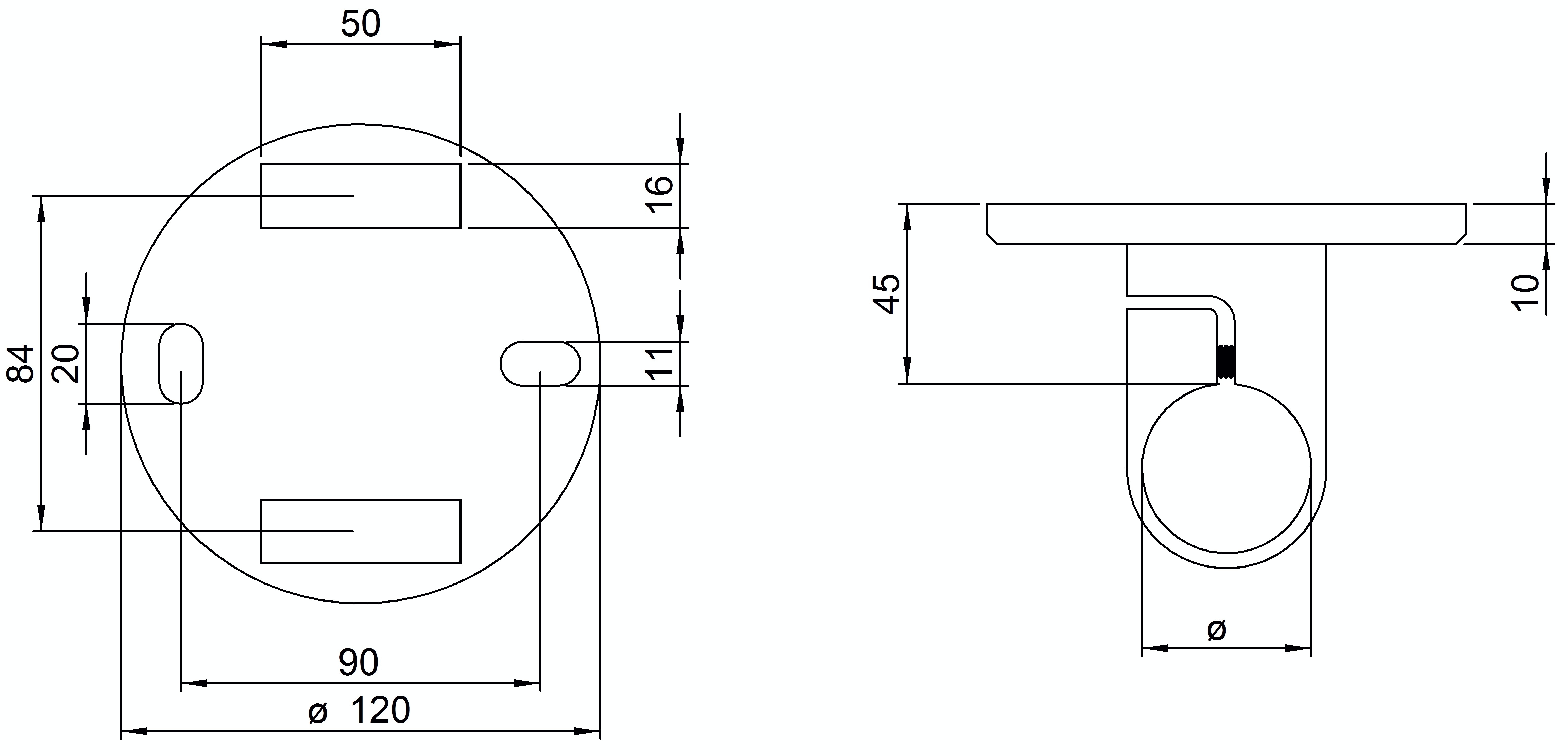 Montage mural | Dimensions : 120x10 mm | pour serrage | pour tube rond : Ø 42,4 mm | V2A
