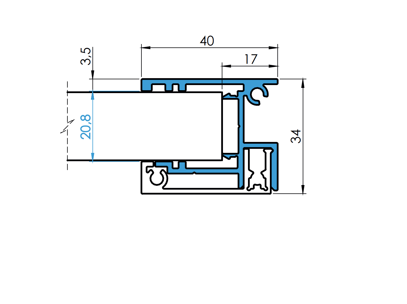 Aluminium Zaunadapter 40x34 mm- 6-0 m- fuer 20 mm Fuellungen- Natur-89-11FGAS206000N-A.4
