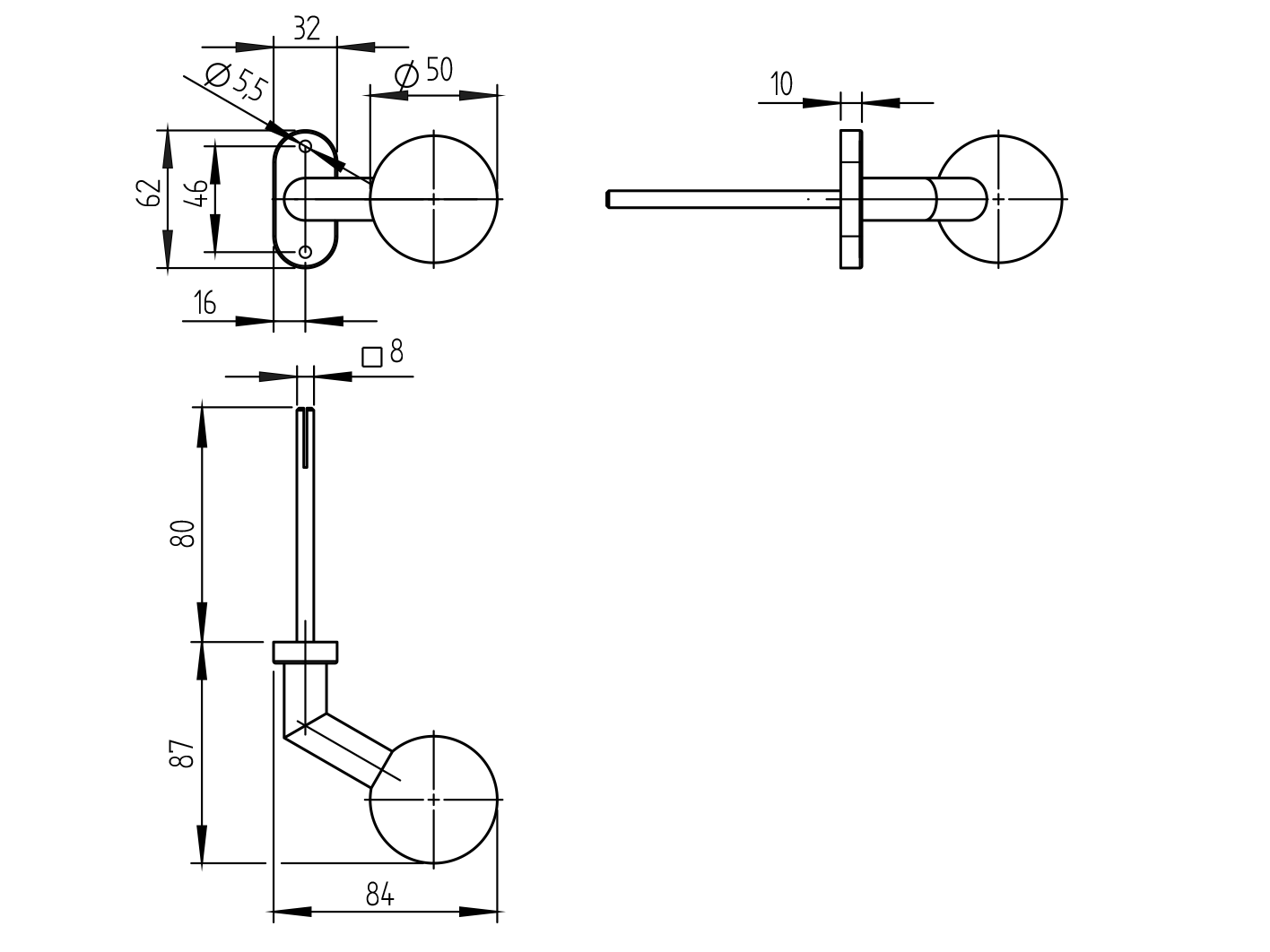 Tuerknauf V2A Ø 50 mm drehbarer Griff- gebuerstet-89-11D804LI-A.4