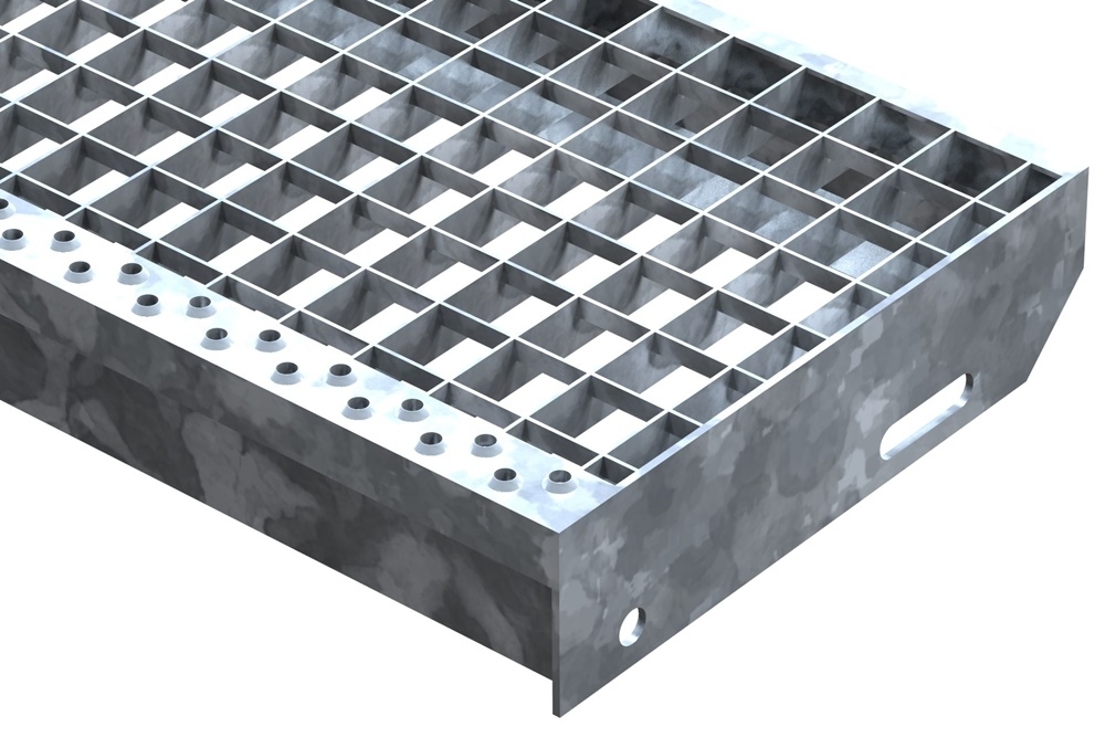 Marche en caillebotis Marche d'escalier | Dimensions : 700x240 mm 30/30 mm | S235JR (St37-2), galvanisé à chaud en bain complet