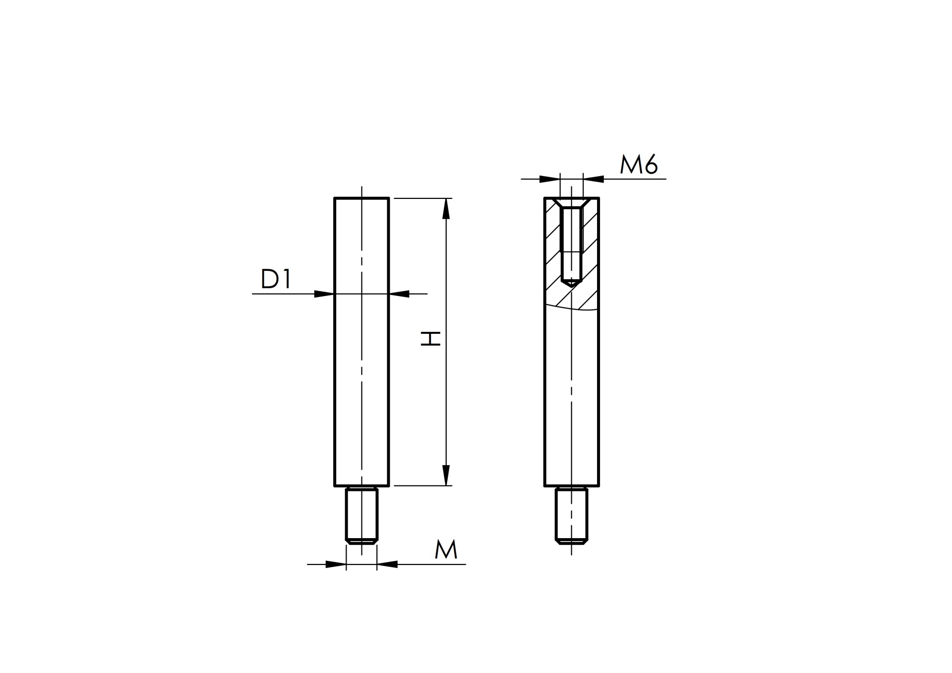 Goupille filetée | dimensions : 68x14 mm | avec filetage extérieur et intérieur | V2A
