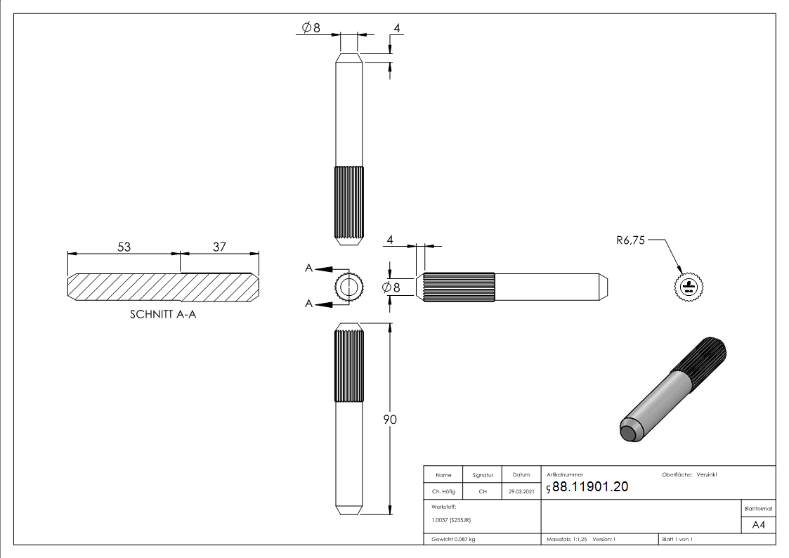Goupille de raccordement pour rail de Ø 20mm