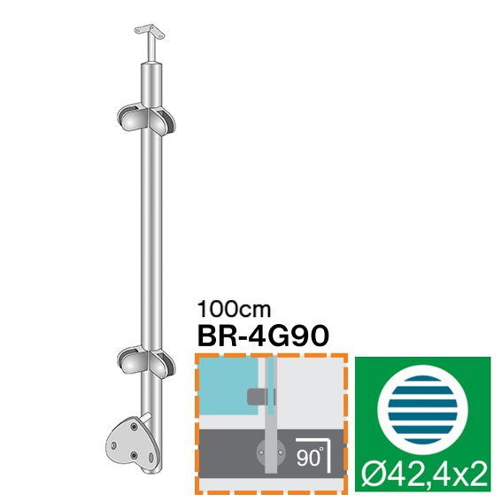Gelaenderpfosten - Eckaussenpfosten - Laenge- 1000 mm - fuer seitliche Montage - V2A-14-0049RG-A.4