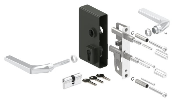 Gittertorschloss GTS 2 fuer Rohrstaerke 60-80mm- montagefertiges Set- tannengruen-88-1156704-ALU.6009