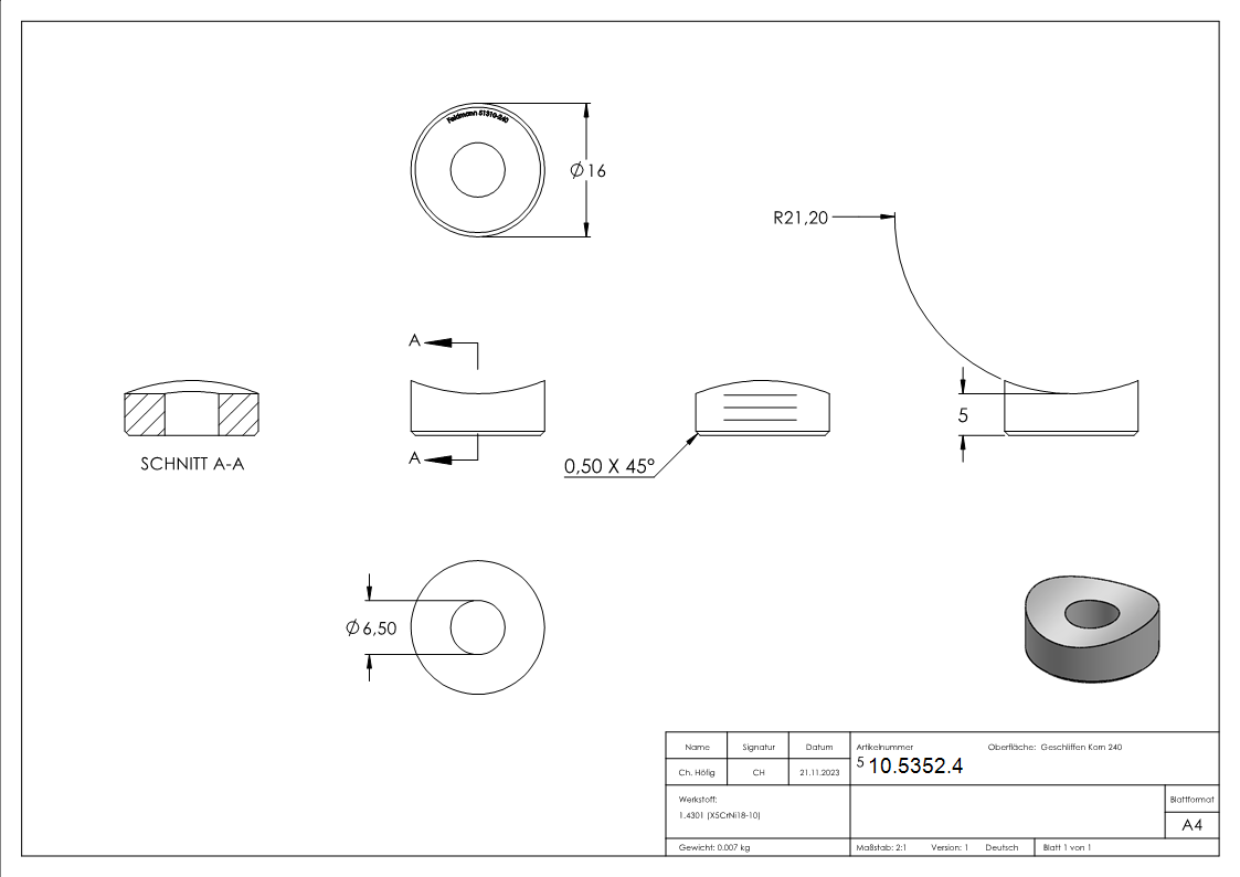 Pièce de compensation | pour raccordement : Ø 42,4 mm | Ø extérieur : 16 mm | V2A