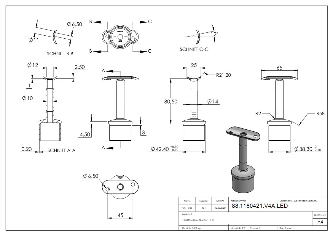 Fiche avec broche pour main courante LED