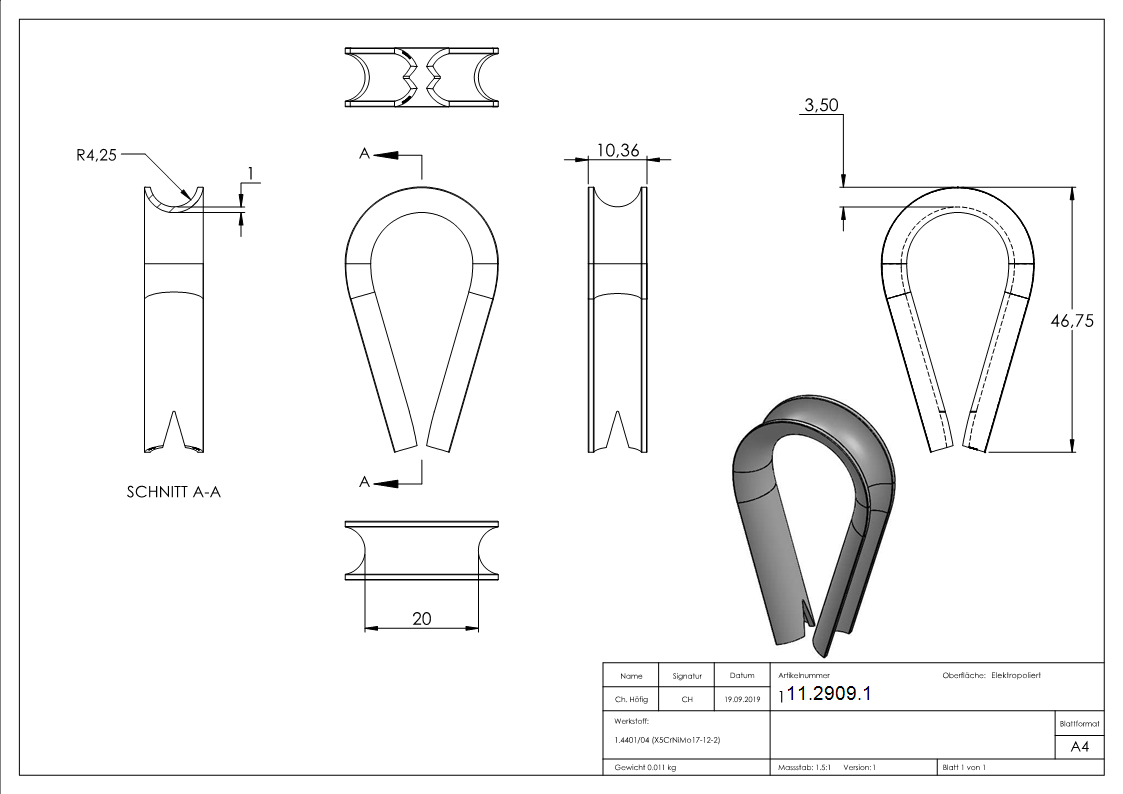 Cosses pour corde Ø : 8 mm | V4A