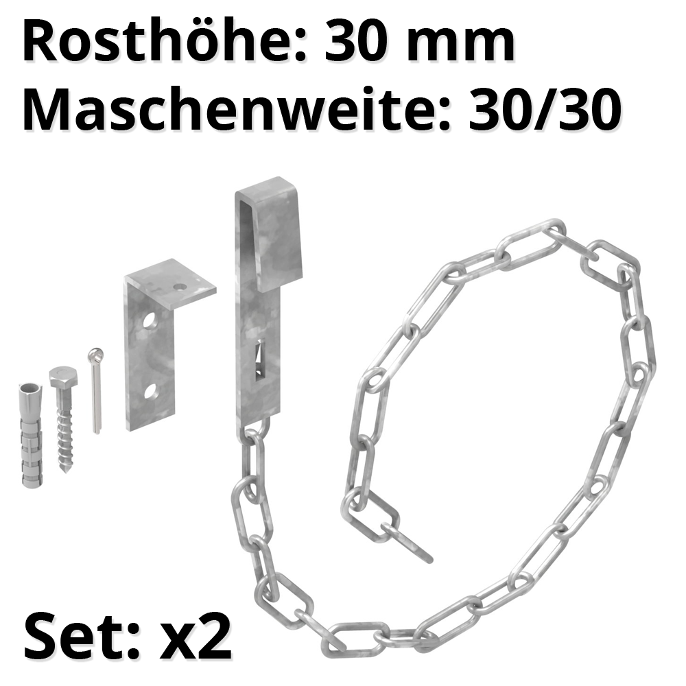 1 paire de chaînes de sécurité pour caillebotis | MW 30/30 mm | en St37, galvanisées à chaud