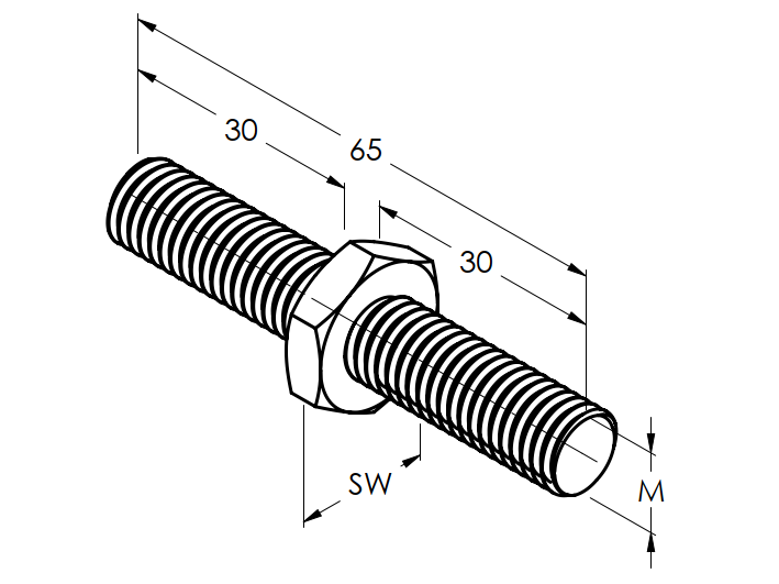 Gewindestange Edelstahl AISI 316 M10-M10 Rechts-Linksgewinde Laenge 65 mm-89-11A4DUALM10M10-A.4