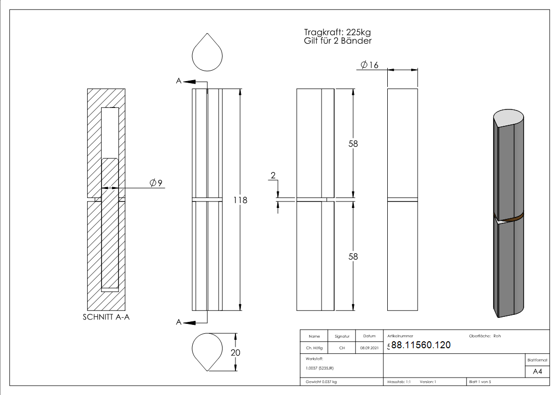 Anschweissband Stahl 2-teilig Tragkraft 225 kg pro Paar-88-11560.120