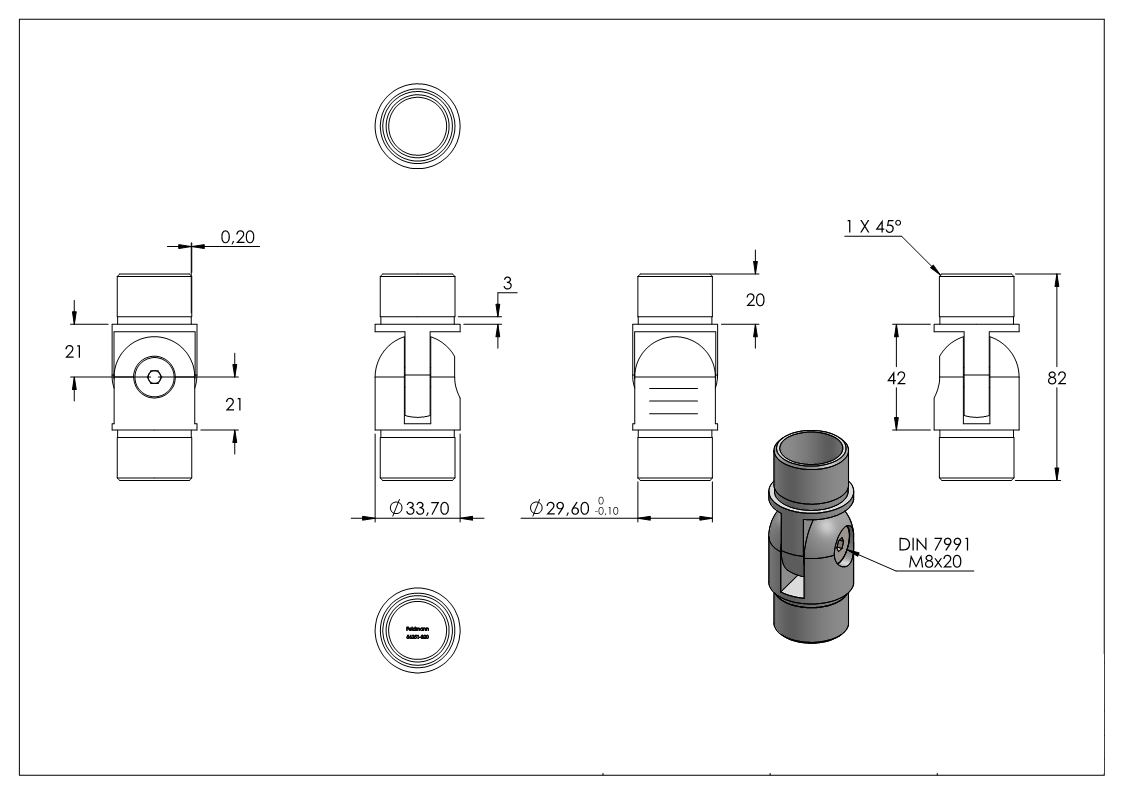 Pièce d'articulation pour tube rond Ø 33.7x2.0 mm V2A