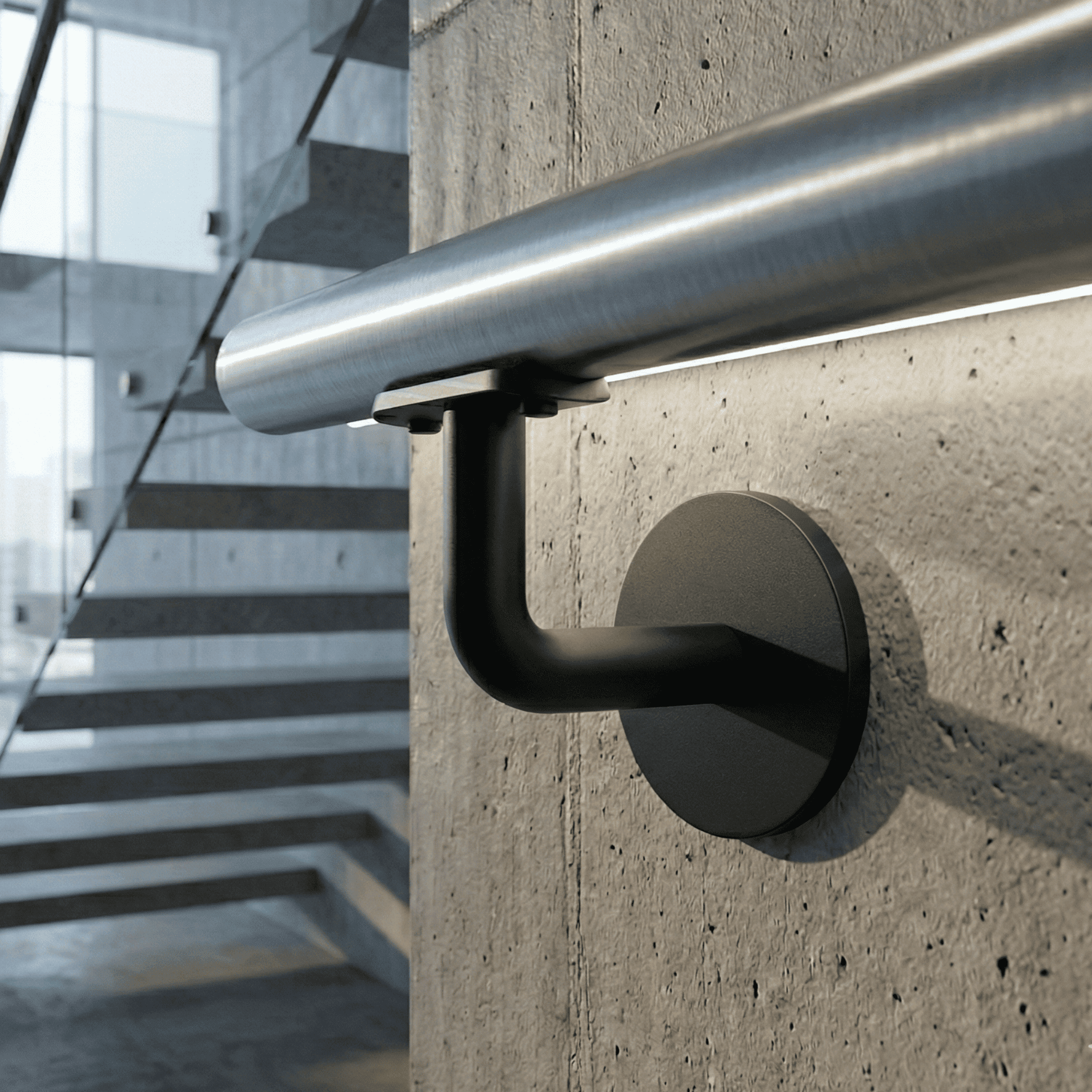 Design Handlaufhalter RAL 9005 Schwarz - V2A Edelstahl - Fuer Ø 42-4 mm Rohr - Unsichtbare Befestigung-11-7002-B-A.4