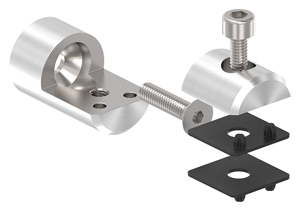 Blechhalter - Plattenhalter Ø 25 mm Edelstahl V2A – Anschluss flach - gerade inkl- Schrauben - Gummieinlage-12-2100.4